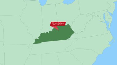 Map of Kentucky with pin of country capital. clipart