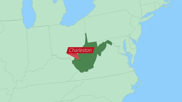 Map West Virginia Pin Country Capital — Stockvektor
