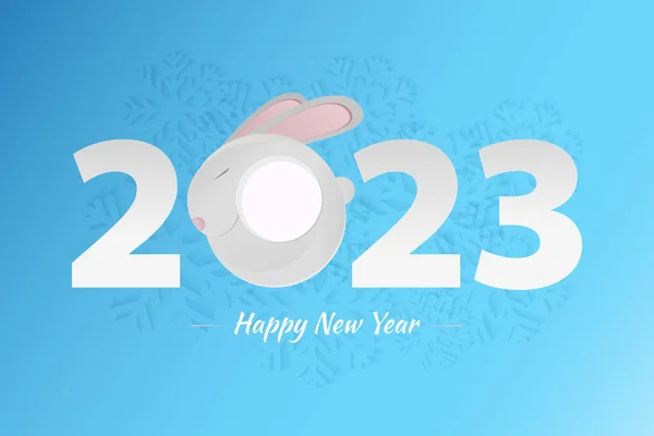 Happy New Year 2023 Number 2023 Rabbit Abstract Snowflake Blue — Vector de stock