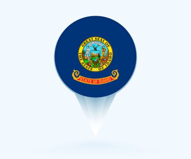 Map pointer with flag of Idaho.