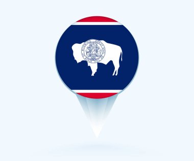 Map pointer with flag of Wyoming.