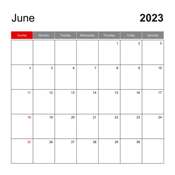 Wall Calendar Template June 2023 Holiday Event Planner Week Starts — 스톡 벡터