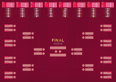 Football 2022 match schedule, vector match schedule of world tournament, all matches. Vector template.