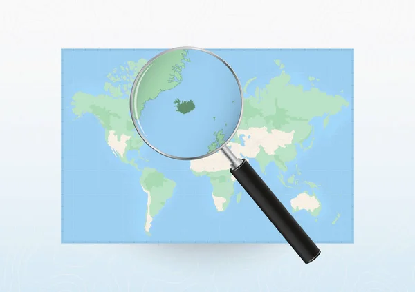 Map World Magnifying Glass Aimed Iceland Searching Iceland Loupe — Stock vektor