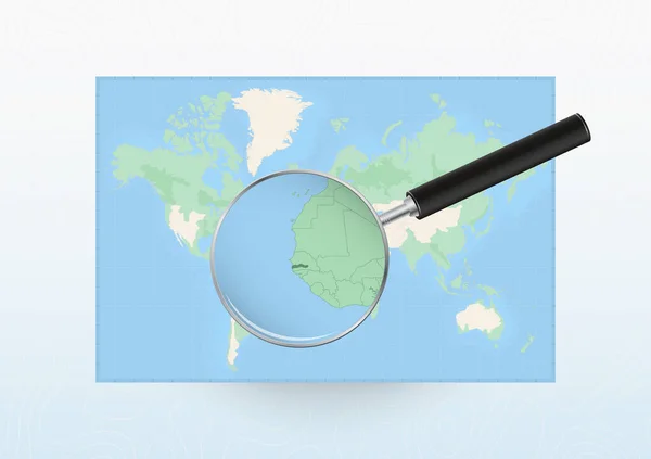 Map World Magnifying Glass Aimed Gambia Searching Gambia Loupe — Stock vektor