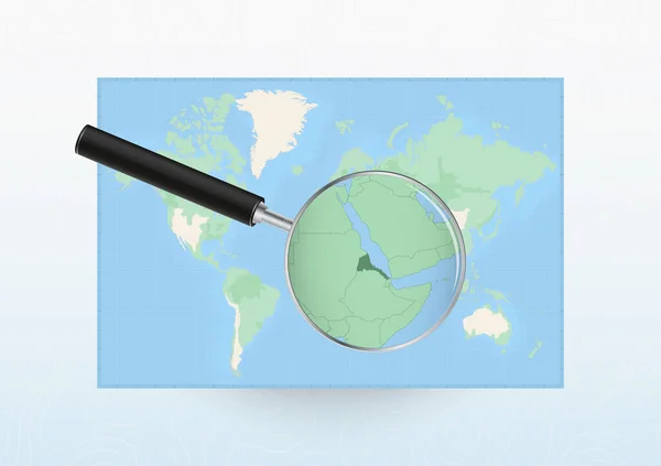 Map World Magnifying Glass Aimed Eritrea Searching Eritrea Loupe — Stock vektor