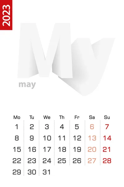 Minimalist Calendar Template May 2023 Vector Calendar English — Διανυσματικό Αρχείο