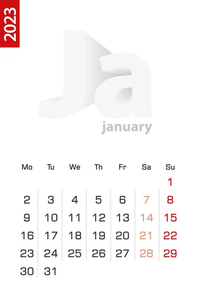 Minimalist Calendar Template January 2023 Vector Calendar English — Stock Vector