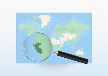 Peru 'ya yönelik bir büyüteçle Dünya Haritası, Louise ile Peru' yu arıyor..