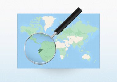 Ekvador 'a yönelik bir büyüteçle Dünya haritası, Ekvador' u loupe ile arıyor..