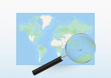 Doğu Timor 'a yönelik bir büyüteçle Dünya haritası, Doğu Timor' u hoparlörle tarıyor..