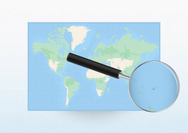 Fiji 'ye yönelik bir büyüteçle Dünya Haritası, Loupe ile Fiji' yi arıyor..