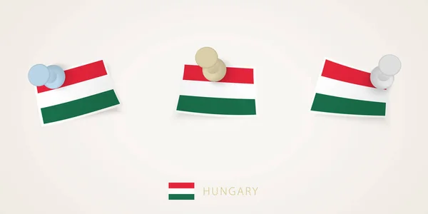 Uherská Vlajka Různých Tvarech Kroucenými Rohy Vrchní Pohled Vektorové Pushpins — Stockový vektor