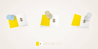 Vatikan 'ın bayrağı farklı şekillerde virajlarla süslenmiş. Vektör itme iğneleri üst görünüm.