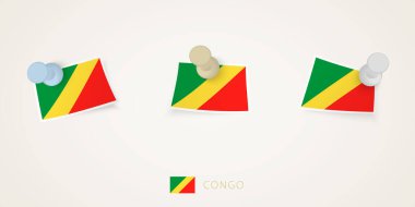 Kongo bayrağı farklı şekillerde, eğri köşeli. Vektör itme iğneleri üst görünüm.