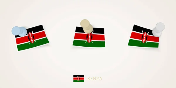 Приколотый Флаг Кении Разных Формах Закрученными Углами Векторные Кнопки Вид — стоковый вектор