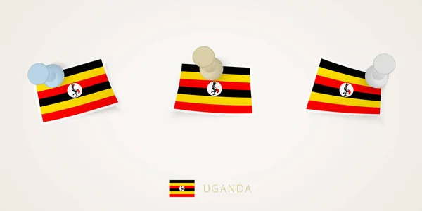被钉的乌干达国旗 形状各异 角扭曲 矢量推杆顶部视图 — 图库矢量图片