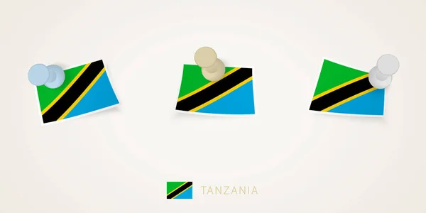 Fast Flagga Tanzania Olika Former Med Vridna Hörn Vektor Skjutstift — Stock vektor