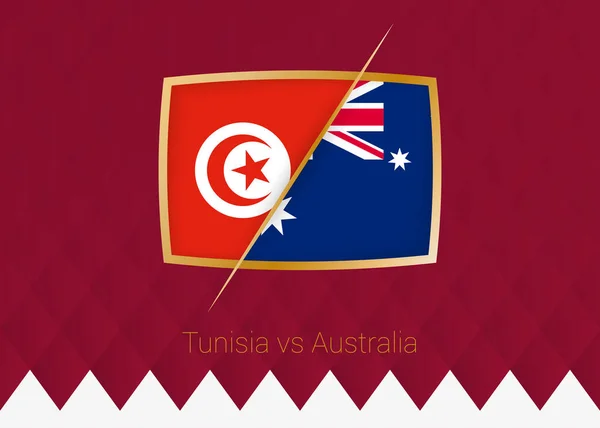 Tunisia Australia Group Stage Icon Football Competition Burgundy Background — 스톡 벡터