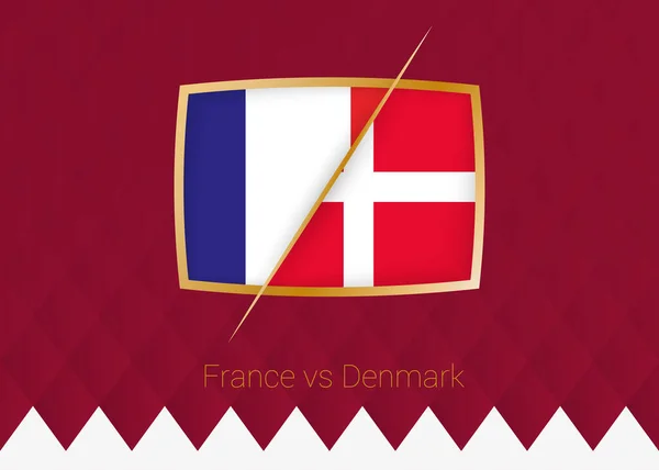 Франция Дания Икона Группового Этапа Футбольных Соревнований Бордовом Фоне — стоковый вектор