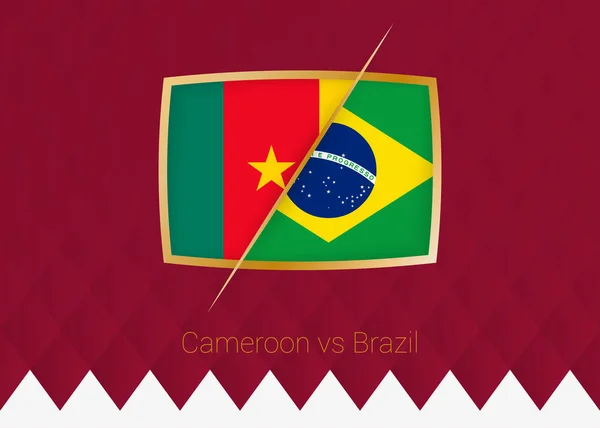 Cameroun Brésil Icône Compétition Football Phase Groupe Sur Fond Bordeaux — Image vectorielle