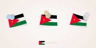 Ürdün bayrağı farklı şekillerde virajlarla asılmış. Vektör itme iğneleri üst görünüm.