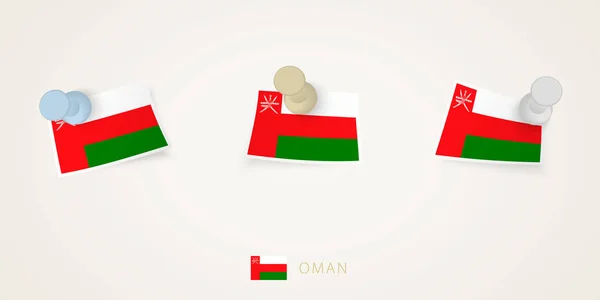 Ománská Vlajka Různých Tvarech Pokřivenými Rohy Vrchní Pohled Vektorové Pushpins — Stockový vektor