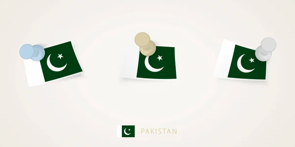 Farklı Şekillerde Kıvrılmış Köşeleri Olan Pakistan Bayrağı Vektör Itme Iğneleri — Stok Vektör