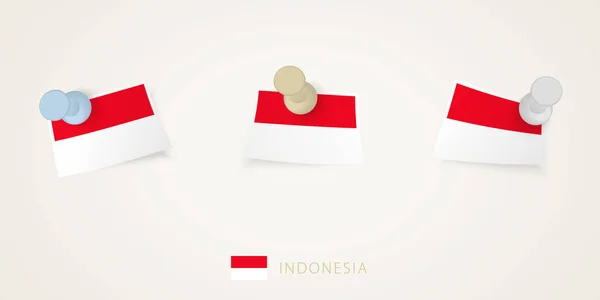 印度尼西亚被钉的国旗 形状各异 有扭曲的角 矢量推杆顶部视图 — 图库矢量图片