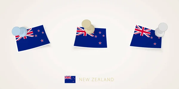 ツイストコーナーで異なる形状のニュージーランドのピン留めフラグ ベクトルプッシュピンのトップビュー — ストックベクタ