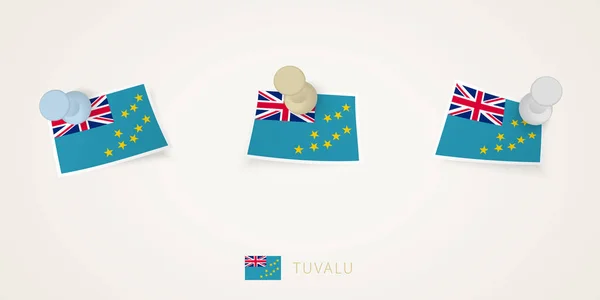 Przypięta Flaga Tuvalu Różnych Kształtach Skręconymi Narożnikami Widok Góry Popychaczy — Wektor stockowy