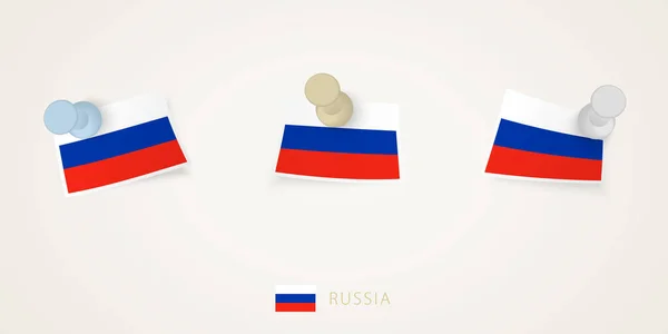 Приколотый Флаг России Разной Формы Скрученными Углами Векторные Кнопки Вид — стоковый вектор
