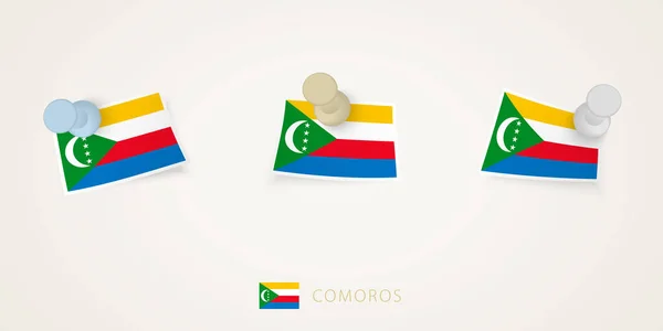 Bandeira Comores Diferentes Formas Com Cantos Torcidos Vector Pushpins Vista — Vetor de Stock