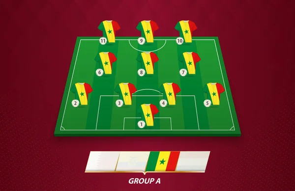 Campo Fútbol Con Senegal Alineación Equipos Para Competencia Europea — Vector de stock