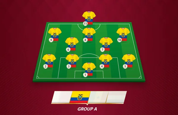 エクアドルとサッカーフィールドヨーロッパの競争のためのチームのラインナップ — ストックベクタ