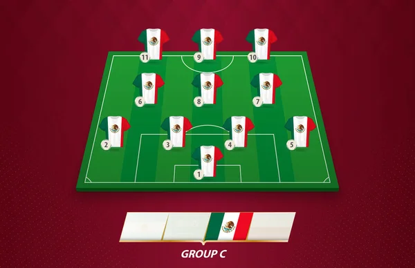 Campo Calcio Con Formazione Della Squadra Del Messico Competizione Europea — Vettoriale Stock