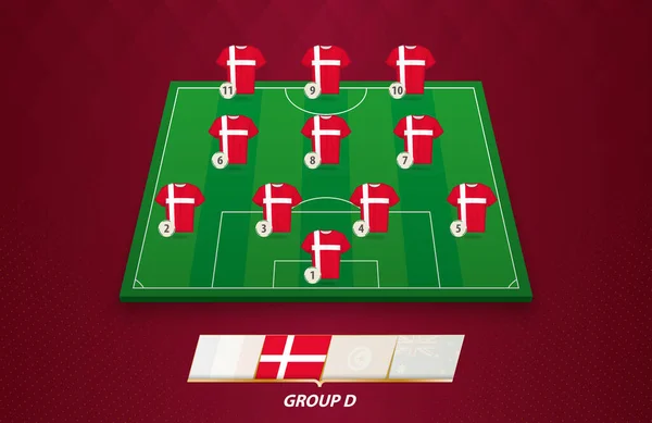 Fußballplatz Mit Dänischer Mannschaft Für Den Europäischen Wettbewerb — Stockvektor