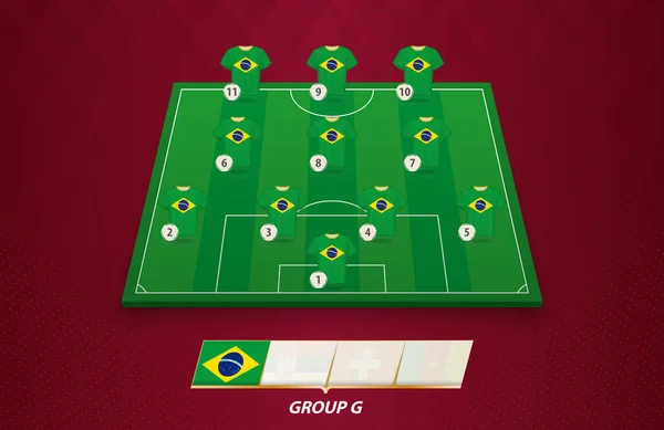 Campo Fútbol Con Equipo Brasil Alineación Para Competencia Europea — Vector de stock