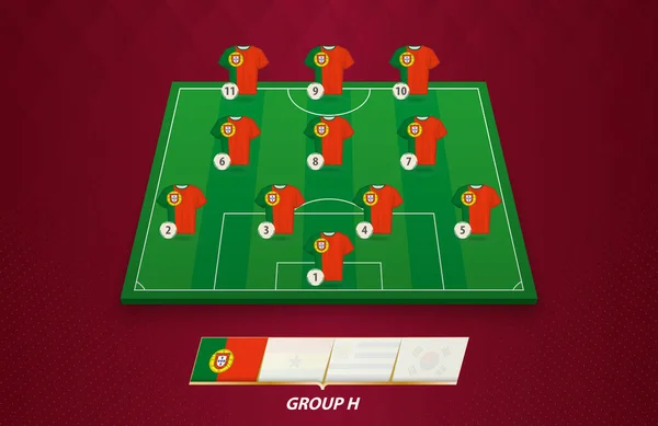 Voetbalveld Met Portugese Team Line Voor Europese Competitie — Stockvector