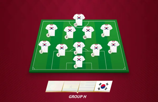 Campo Fútbol Con Equipo Corea Del Sur Alineación Para Competencia — Vector de stock