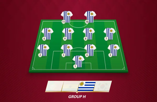 Lapangan Sepak Bola Dengan Uruguay Tim Lineup Untuk Kompetisi Eropa - Stok Vektor