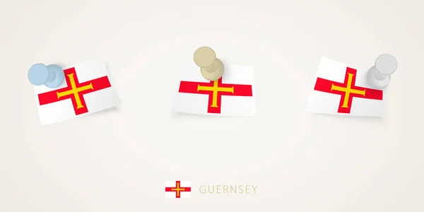 Przypięta Flaga Guernsey Różnych Kształtach Skręconymi Narożnikami Widok Góry Popychaczy — Wektor stockowy