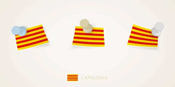 Pinned Flag Catalonia Different Shapes Twisted Corners Vector Pushpins Top — Stock Vector