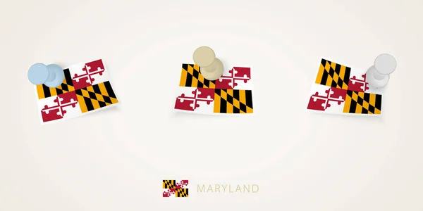 Bandeira Maryland Diferentes Formas Com Cantos Torcidos Vector Pushpins Vista —  Vetores de Stock