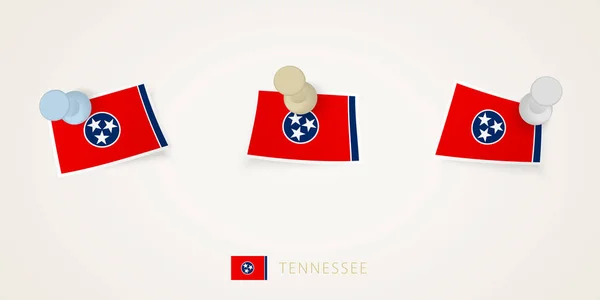 Przypięta Flaga Tennessee Różnych Kształtach Skręconymi Narożnikami Widok Góry Popychaczy — Wektor stockowy