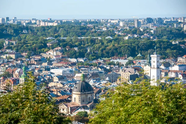 利沃夫乌克兰 从鸟瞰看历史城区中心 — 图库照片