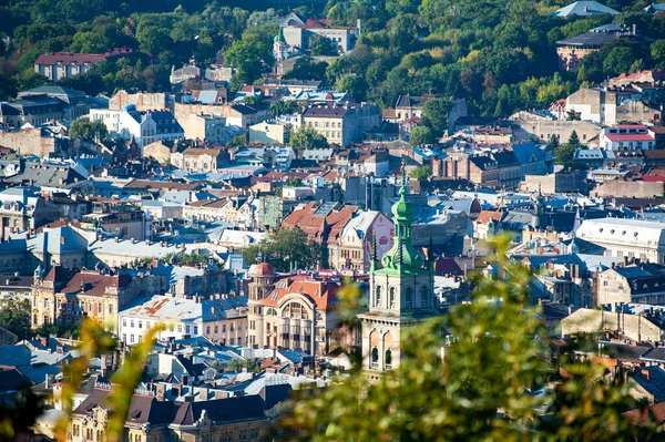 Lviv Ukraina Utsikt Över Den Historiska Stadskärnan Från Fågelperspektiv — Stockfoto