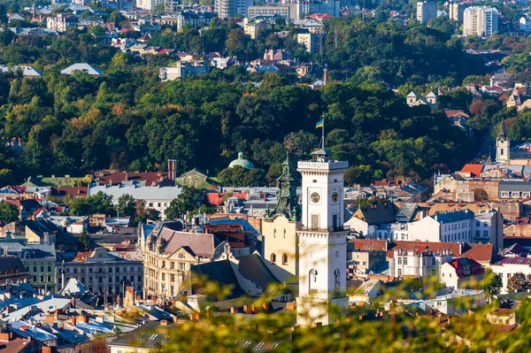 Lviv Ukraina Utsikt Över Den Historiska Stadskärnan Från Fågelperspektiv — Stockfoto