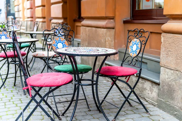 Outdoor Cafe Old Town Chairs Table Empty Terrace Cafe — Stock Photo, Image