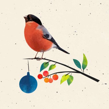 Tebrik kartları ve kartpostallar için tasarım. Noel kavramı, 2022 Yeni Yıl. Kış, tatil havası. Çağdaş sanat kolajı